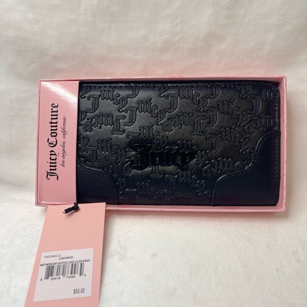 Juicy Couture black zip around wallet with black hardware on front